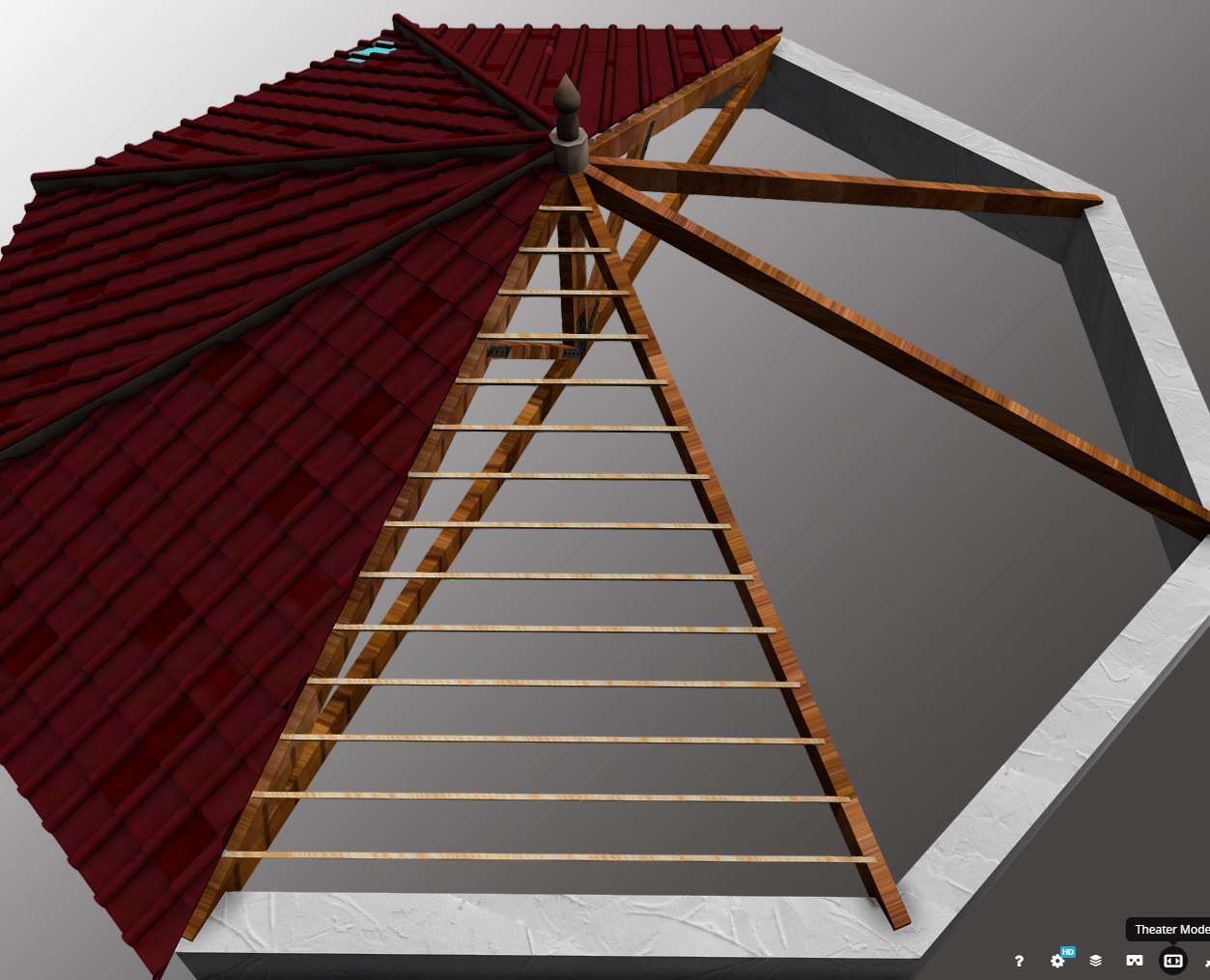 Imatge en 3D de la teulada de l'habitaci central de la villa romana de Can Ferrerons