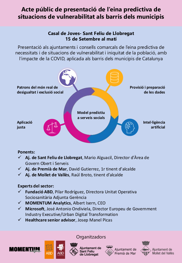 Cartell acte presentació de l'eina predictiva per als Serveis socials a Sant Feliu de Llobregat