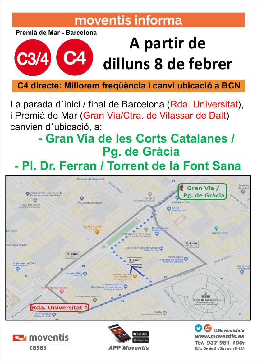 Nova ubicació parada bus a Barcelona lìnies C3/4 C4