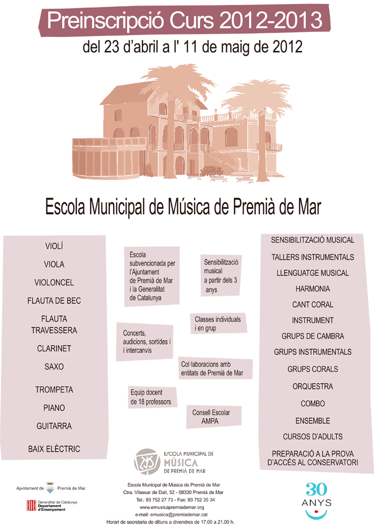 Inscripció Escola de Música curs 2012-2013 Inscripció Escola de Música curs 2012-2013